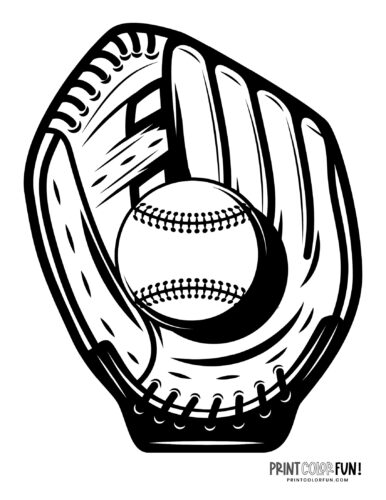 Baseball mitt with ball printable coloring page