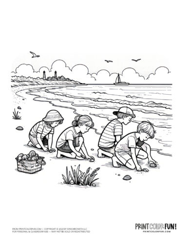 Beachcombers - people looking for shells coloring page from PrintColorFun com (1)
