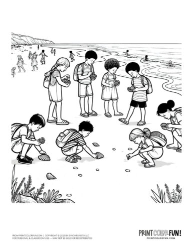 Beachcombers - people looking for shells coloring page from PrintColorFun com (2)