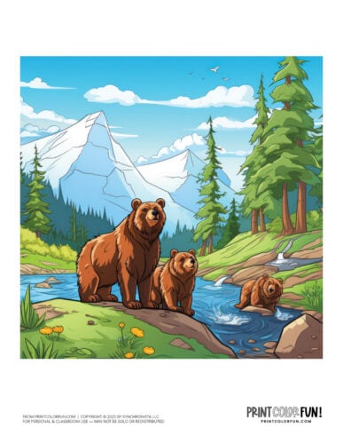 Bear clipart scene drawing from PrintColorFun com (3)