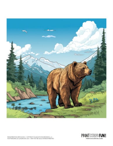 Bear clipart scene drawing from PrintColorFun com (4)