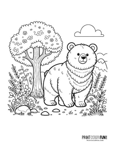 Bear outside by a tree coloring page - PrintColorFun com