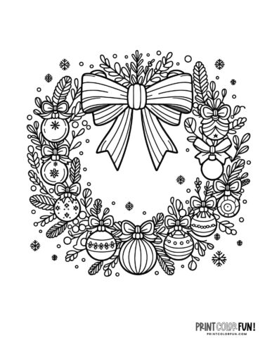 Beautiful Christmas wreath with big bow (3) coloring page at PrintColorFun com