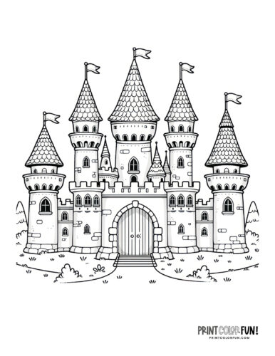 Beautiful castle with pennants coloring page at PrintColorFun com