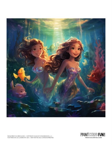 Beautiful mermaids under water color clipart from PrintColorFun com 6