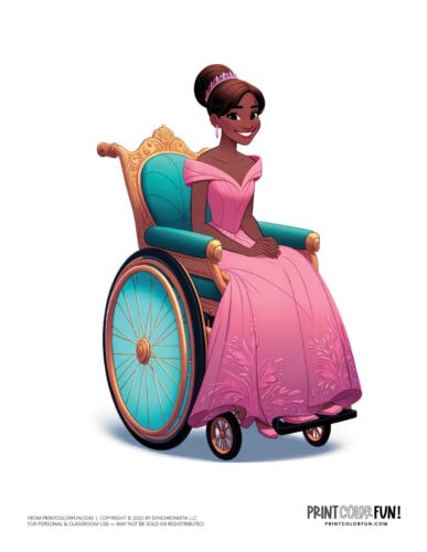 Beautiful princess with wheelchair color clipart from PrintColorFun com 1