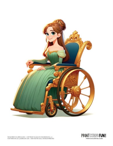 Beautiful princess with wheelchair color clipart from PrintColorFun com 2