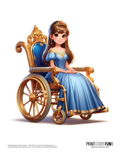 Beautiful princess with wheelchair color clipart from PrintColorFun com 3