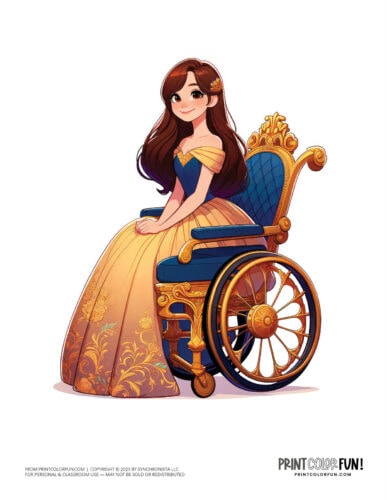 Beautiful princess with wheelchair color clipart from PrintColorFun com 5