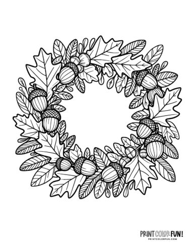Beautiful round wreath for fall coloring page from PrintColorFun com