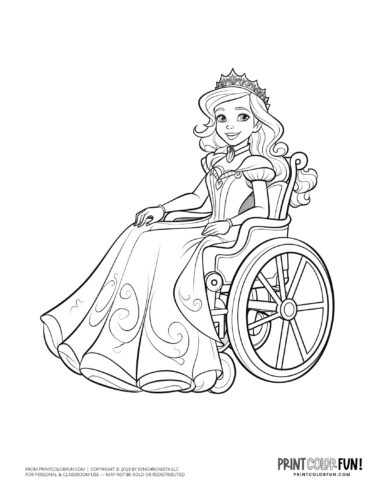 Beautiful royal princess in a wheelchair coloring page - PrintColorFun com (1)