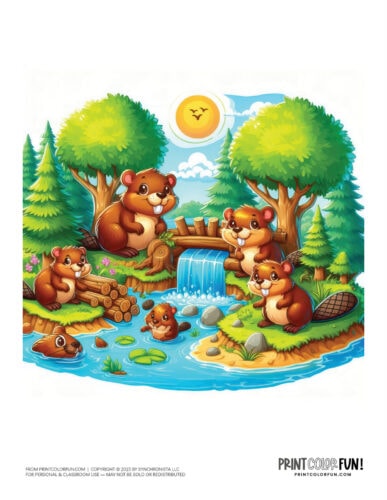 Beaver animal color clipart from PrintColorFun com (01)