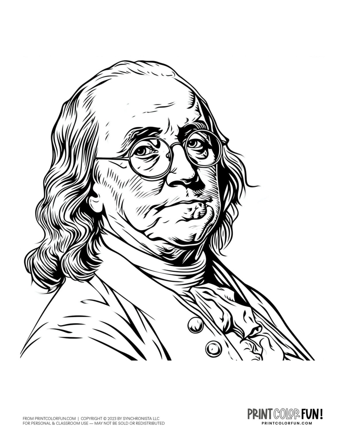 Benjamin Franklin portraits, and with his kite and flag, at ...