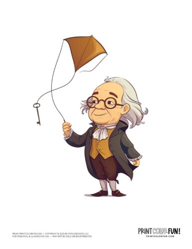 Benjamin Franklin with kite and key clipart image at PrintColorFun com (1)
