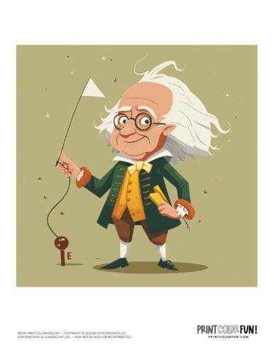 Benjamin Franklin with kite and key clipart image at PrintColorFun com (2)