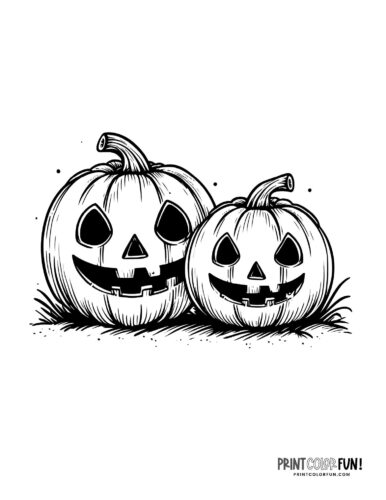 Big and little pumpkins - Halloween jack-o'lanterns to color