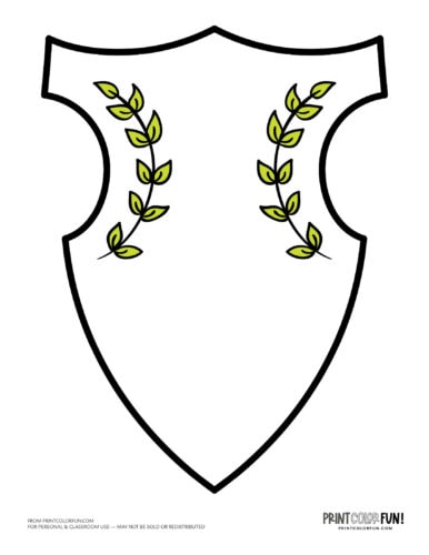 Blank coat of arms family shield with green leaves (7) at PrintColorFun com