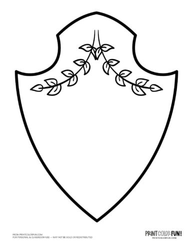 Blank coat of arms family shield with leaves coloring page (3) at PrintColorFun com