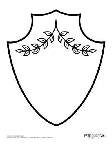 Blank coat of arms family shield with leaves coloring page (4) at PrintColorFun com