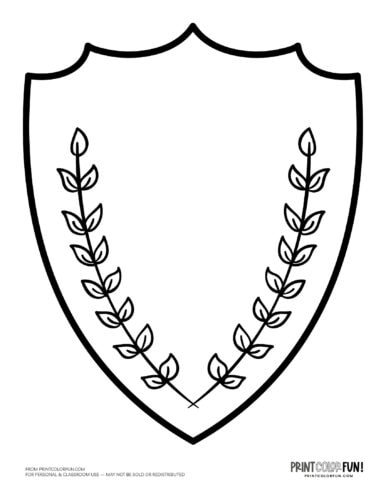 Blank coat of arms family shield with leaves coloring page (5) at PrintColorFun com