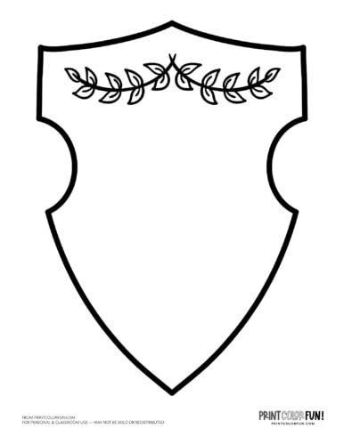 Blank coat of arms family shield with leaves coloring page (6) at PrintColorFun com