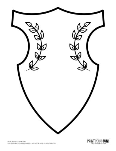 Blank coat of arms family shield with leaves coloring page (7) at PrintColorFun com