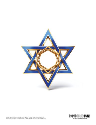 Blue and gold 3D Star of David color clipart from PrintColorFun com 3