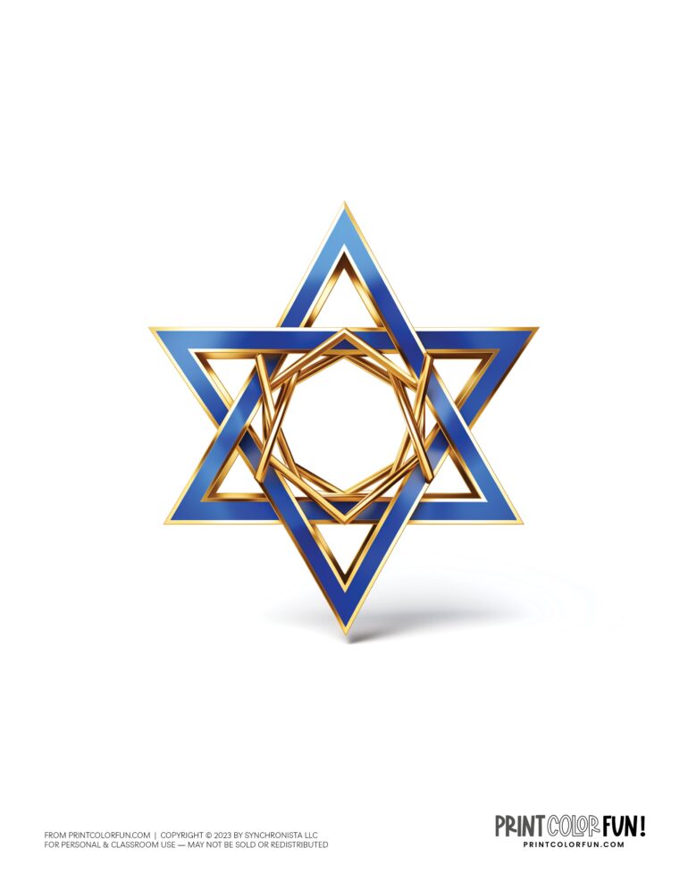 21 Star of David clipart pages for creative learning, at PrintColorFun.com