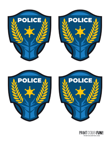Blue and yellow color printable play police badges from PrintColorFun com (1)