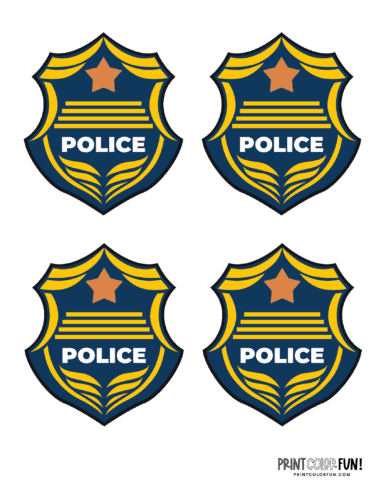 Blue and yellow color printable play police badges from PrintColorFun com (3)