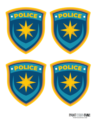 Blue and yellow color printable play police badges from PrintColorFun com (4)