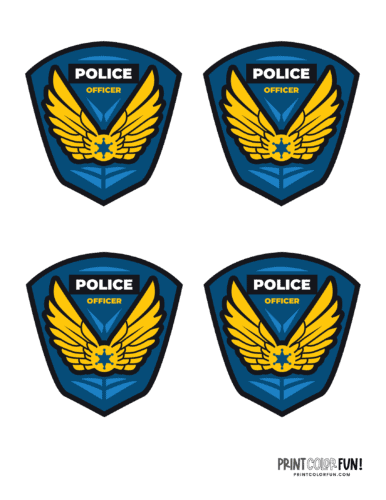 Blue and yellow color printable play police badges from PrintColorFun com (5)