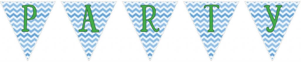 Blue zig-zag party decoration flag set with green letters