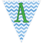 Blue zig-zag party decoration flags with green letters