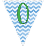 Blue zig-zag party decoration flags with green letters 11