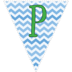 Blue zig-zag party decoration flags with green letters 128