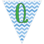 Blue zig-zag party decoration flags with green letters