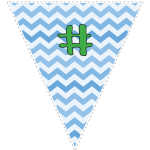 Blue zig-zag party decoration flags with green letters 128