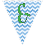 Blue zig-zag party decoration flags with green letters