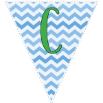 Blue zig-zag party decoration flags with green letters 3