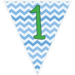Blue zig-zag party decoration flags with green letters 11