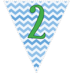 Blue zig-zag party decoration flags with green letters 128