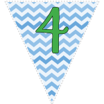 Blue zig-zag party decoration flags with green letters 6