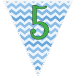 Blue zig-zag party decoration flags with green letters 11
