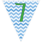 Blue zig-zag party decoration flags with green letters