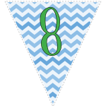 Blue zig-zag party decoration flags with green letters 6