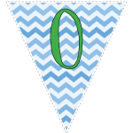 Blue zig-zag party decoration flags with green letters 128