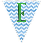 Blue zig-zag party decoration flags with green letters
