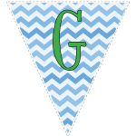 Blue zig-zag party decoration flags with green letters 7