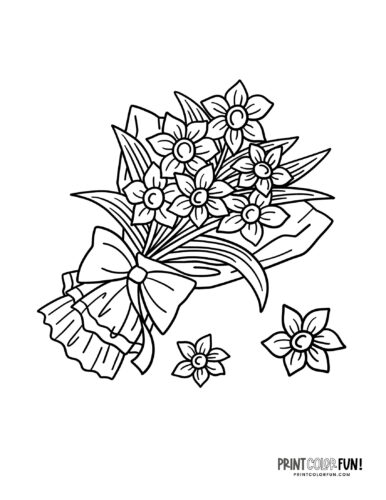 Bouquet of daffodils coloring page at PrintColorFun com from PrintColorFun com
